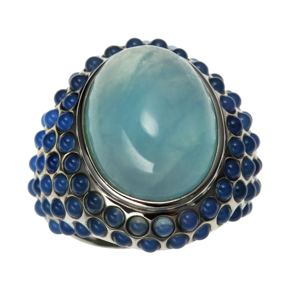 Sterling Silver Aquamarine & Blue Agate Ring-SZ 10 (1 of 3)
