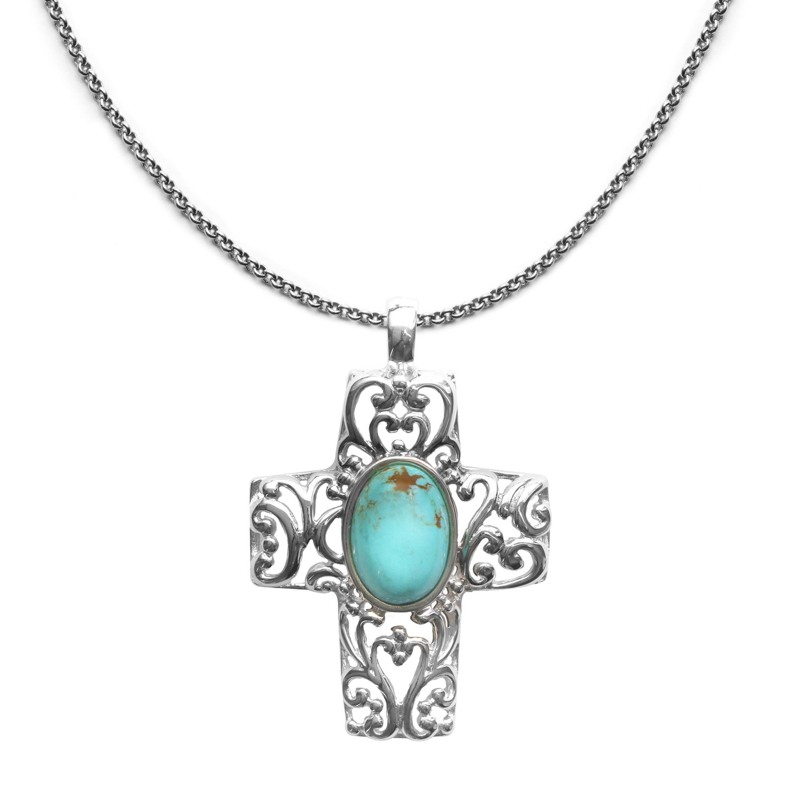 Sterling Silver Turquoise Cross Filigree Pendant (1 of 2)