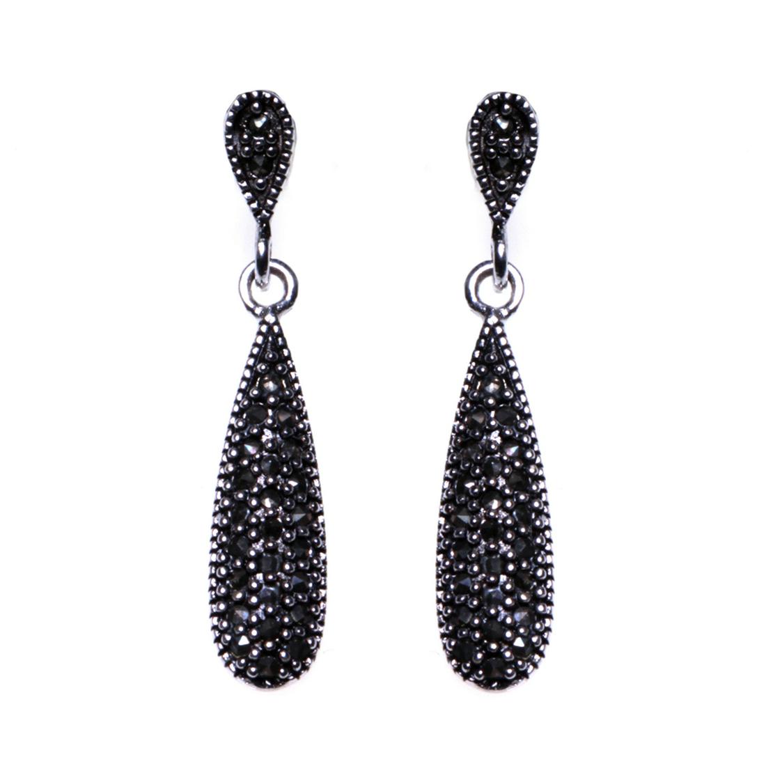 Silver Tone Marcasite Dangle Earrings (1 of 1)