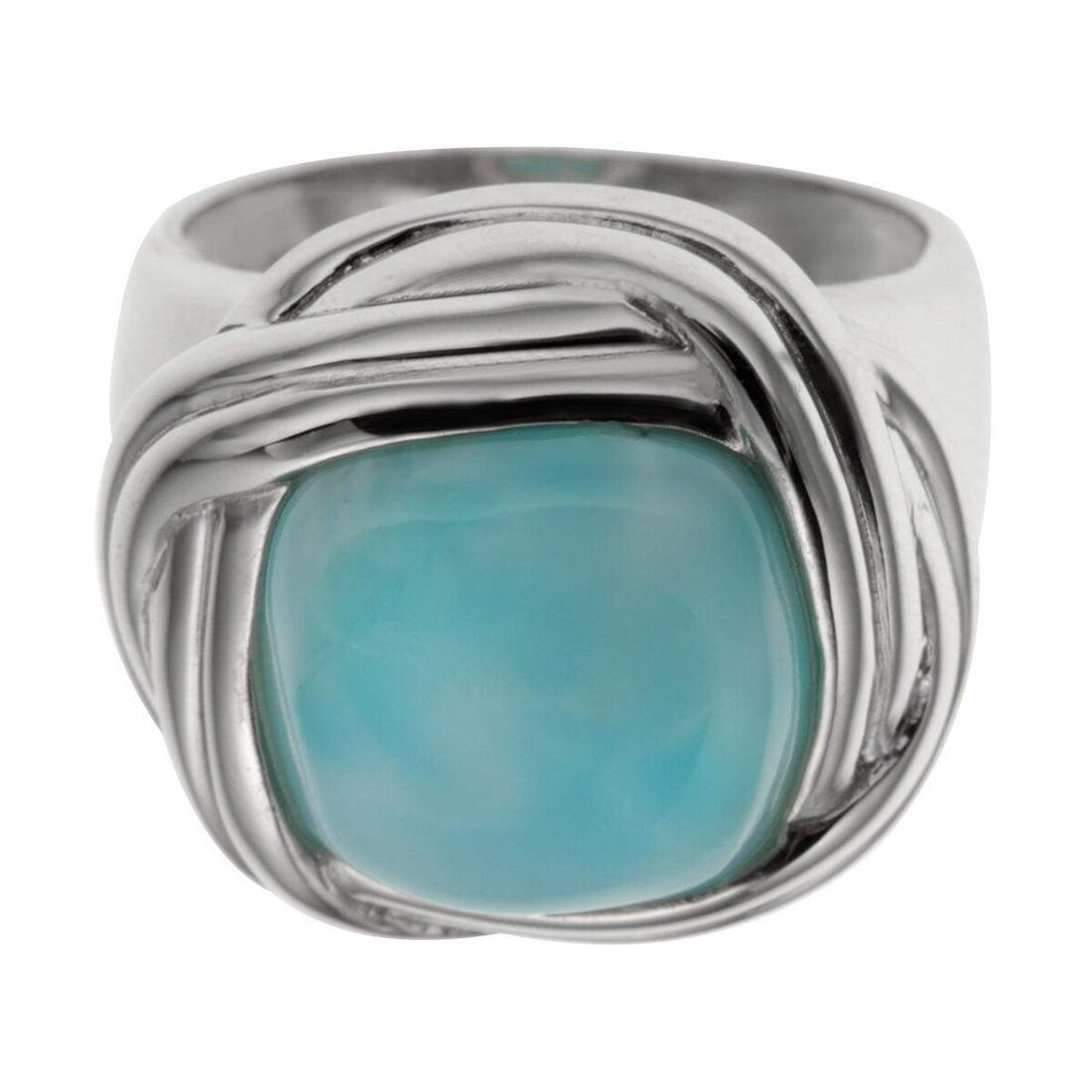 Sterling Silver Larimar Knotted Bezel Ring-SZ 5: Add some drama to your life with this striking ring from the Pangea Mines Royal Island collection. Gorgeous genuine Dominican larimar is showcased on a beautifully crafted gleaming rhodium over fine s