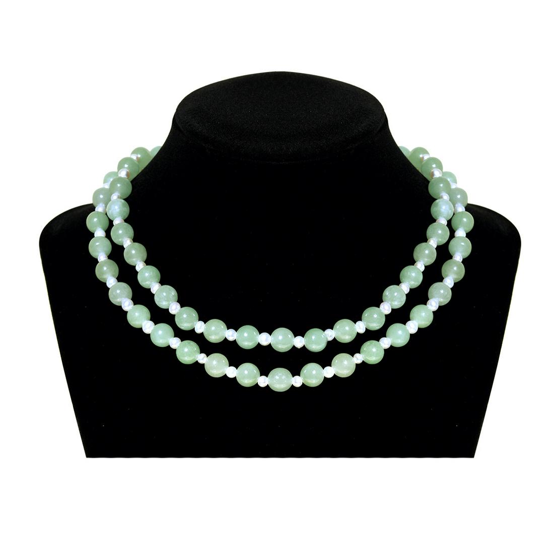 Sterling Silver Green Jade & Pearl Necklace 30" (1 of 3)