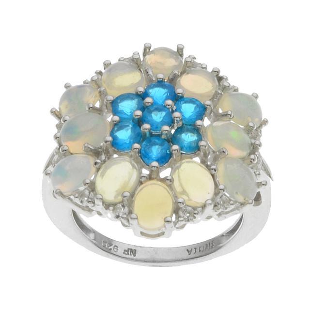 Sterling Silver Opal & Apatite Flower Ring-SZ 10 (1 of 1)