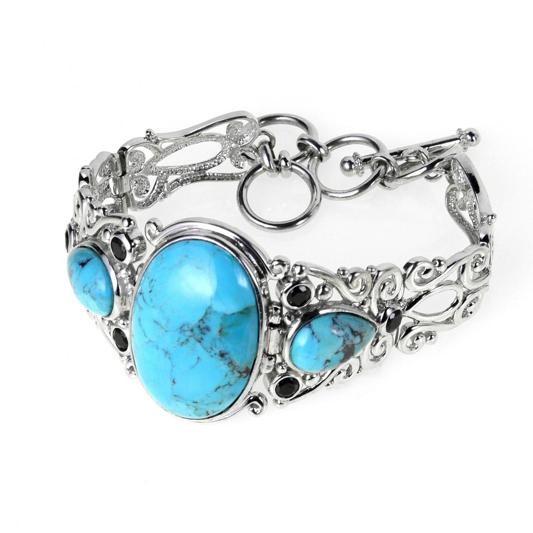 Sterling Silver Turquoise & Spinel Bracelet 7" (1 of 2)