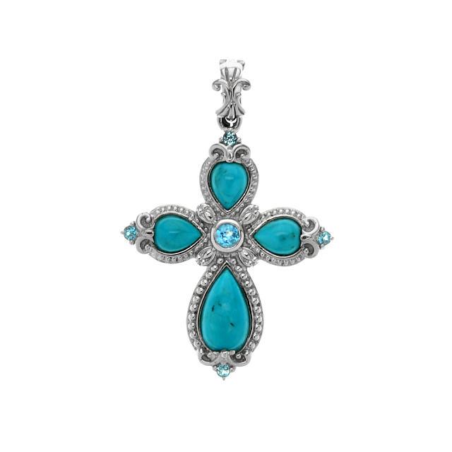 Sterling Silver Turquoise &  Topaz Cross Pendant (1 of 1)