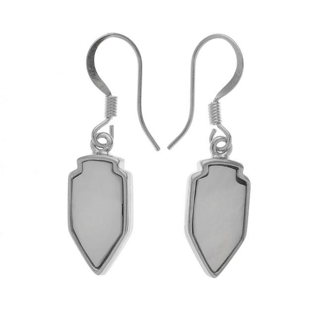 Silver Tone White MOP Arrowhead Dangle Earrings (1 of 1)
