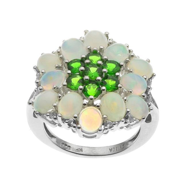 Sterling Silver Opal & Chrome Flower Ring-SZ 8 (1 of 1)