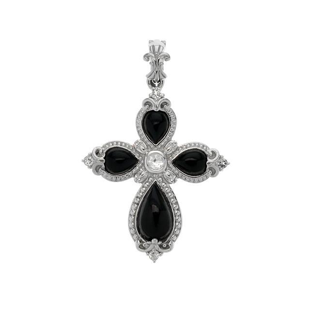 Sterling Silver Black Agate &  Topaz Cross Pendant (1 of 1)