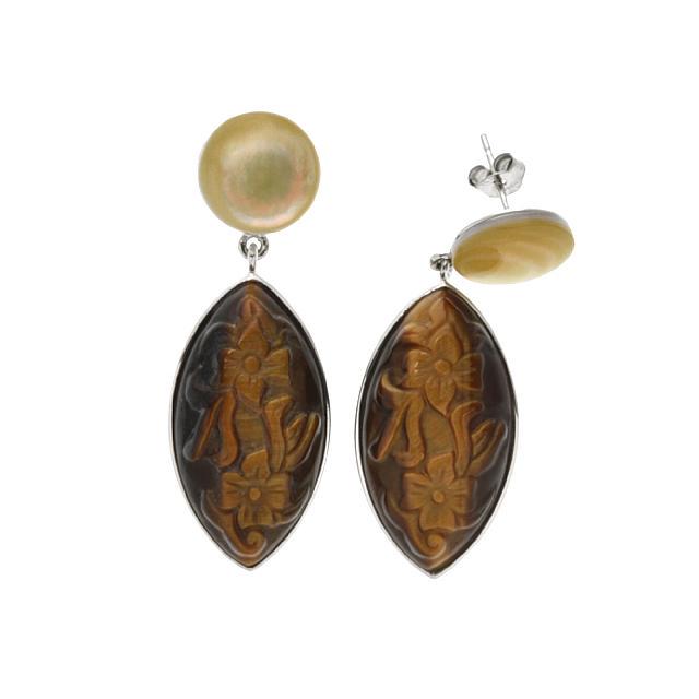 Sterling Silver Tiger's Eye & MOP Carved Earrings (1 of 1)