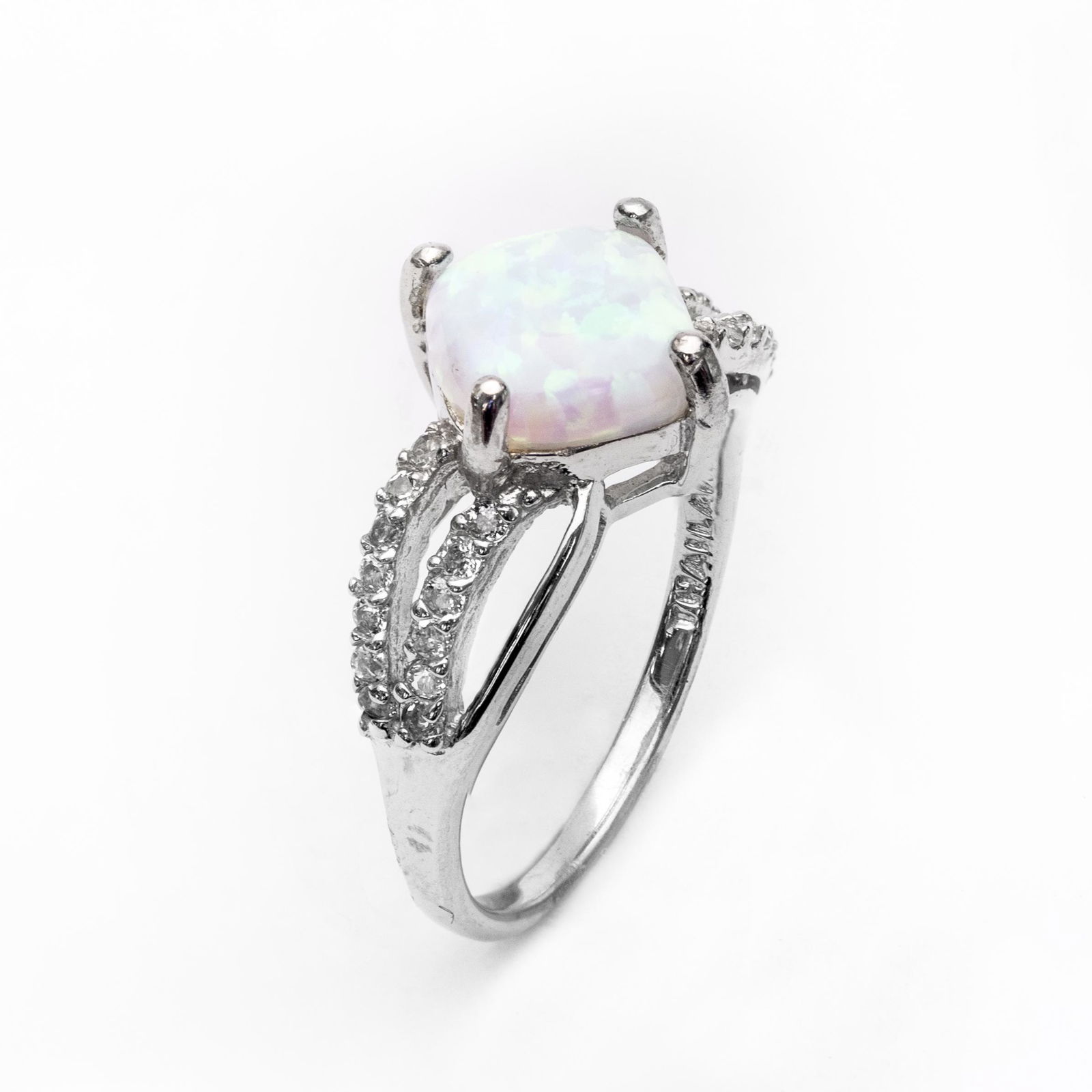 Silver Cushion Created Opal Swirl Ring-SZ 8 (1 of 1)