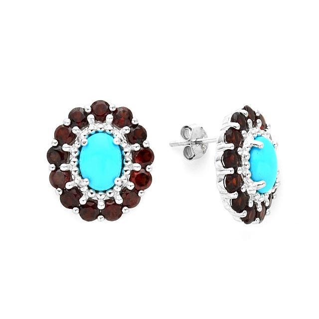 Sterling Silver Turquoise & Garnet Stud Earrings (1 of 1)