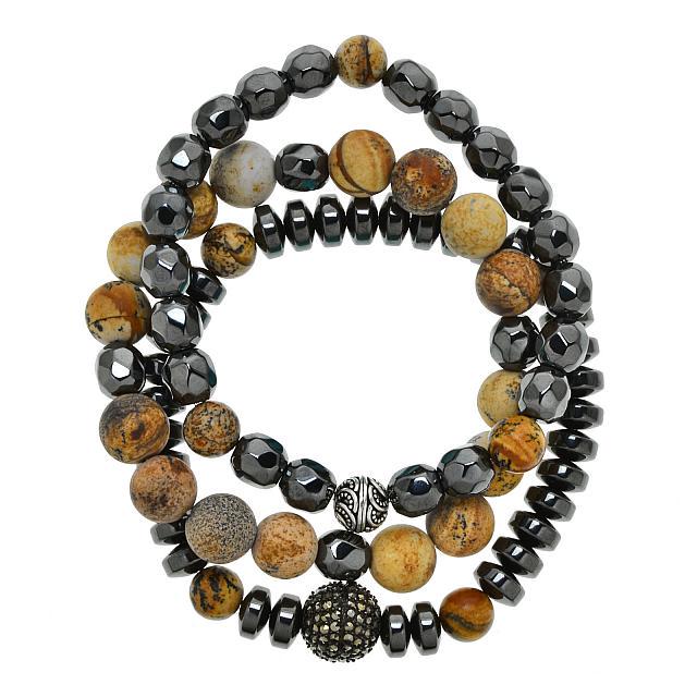 Set of Three Hematite & Jasper Bead Bracelet (1 of 1)