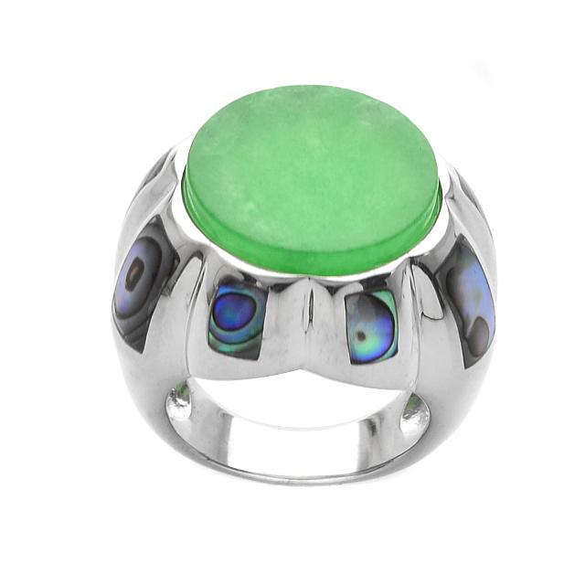 Sterling Silver Green Jade & Abalone Ring-SZ 7 (1 of 1)