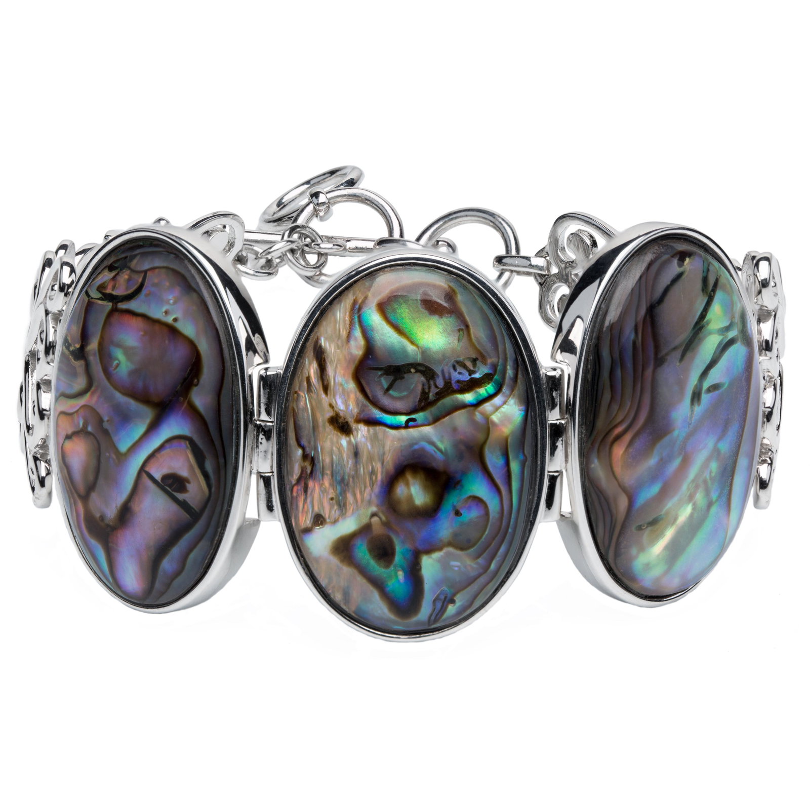 Sterling Silver Oval Abalone Toggle Bracelet 8.5" (1 of 3)