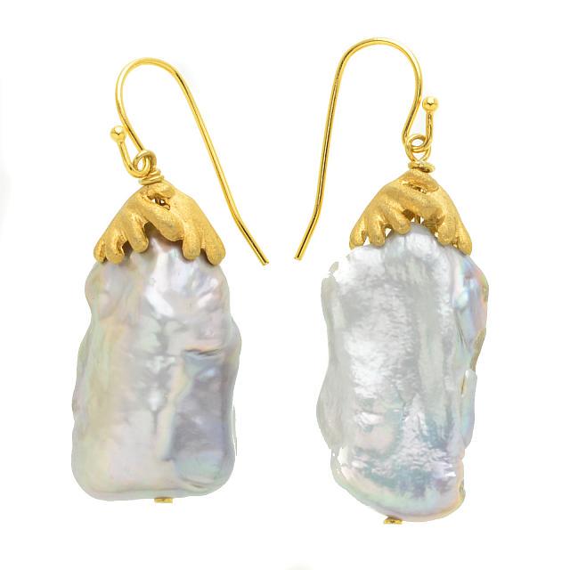 Gold Tone Baroque Pearl Dangle Earrings (1 of 1)