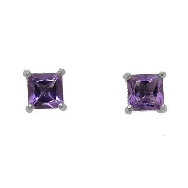 Sterling Silver Princess Cut Amethyst Stud Earring (1 of 1)