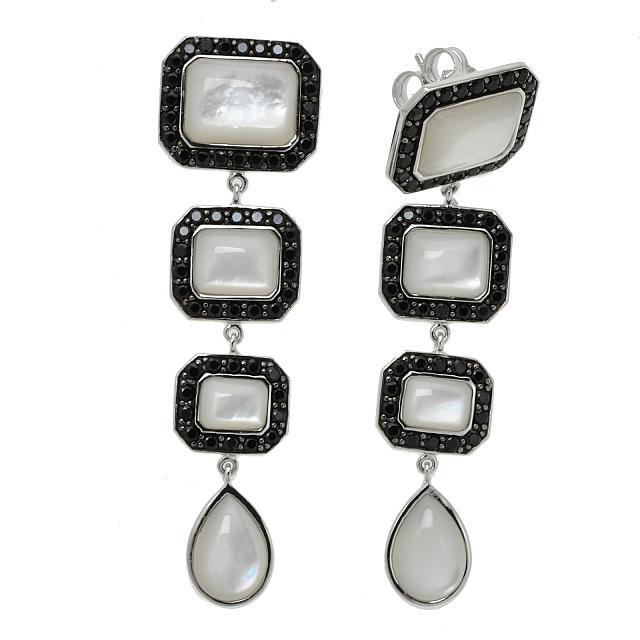 Sterling Silver Black Spinel & MOP Drop Earrings (1 of 1)