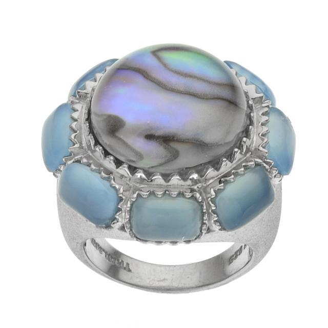 Silver Abalone Doublet & Aquamarine Halo Ring-SZ 8 (1 of 1)