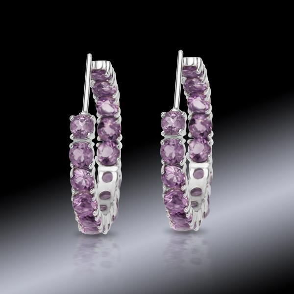 Sterling Silver Amethyst Inside Out Hoop Earrings (1 of 2)