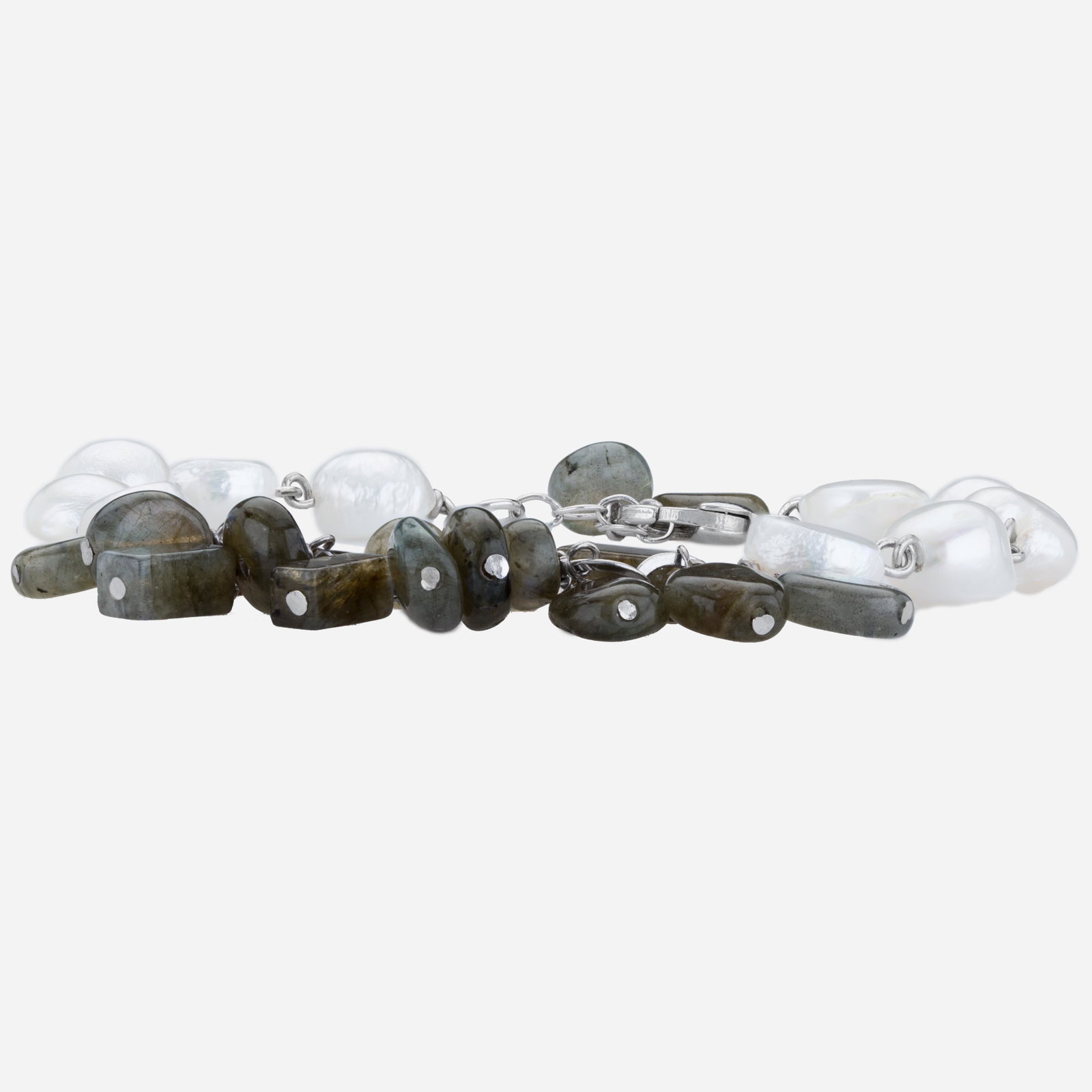 Silver Labradorite & Pearl Beaded Bracelet 8"_x000D_: Dress up your wardrobe with Tara Mesa’s beautifully crafted labradorite and freshwater pearl bracelet. The lovely juxtaposition of stately labradorite and lustrous freshwater pearls creates a po