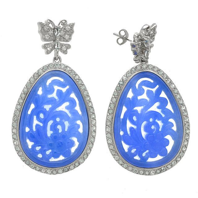 Sterling Silver Carved Blue Jade & Topaz Earrings (1 of 1)
