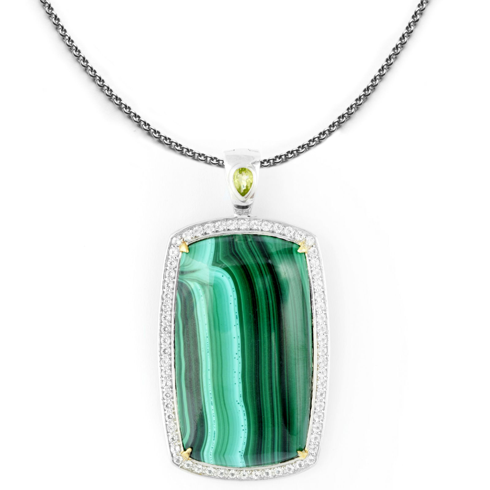 Sterling Silver Malachite & White Topaz Pendant (1 of 2)