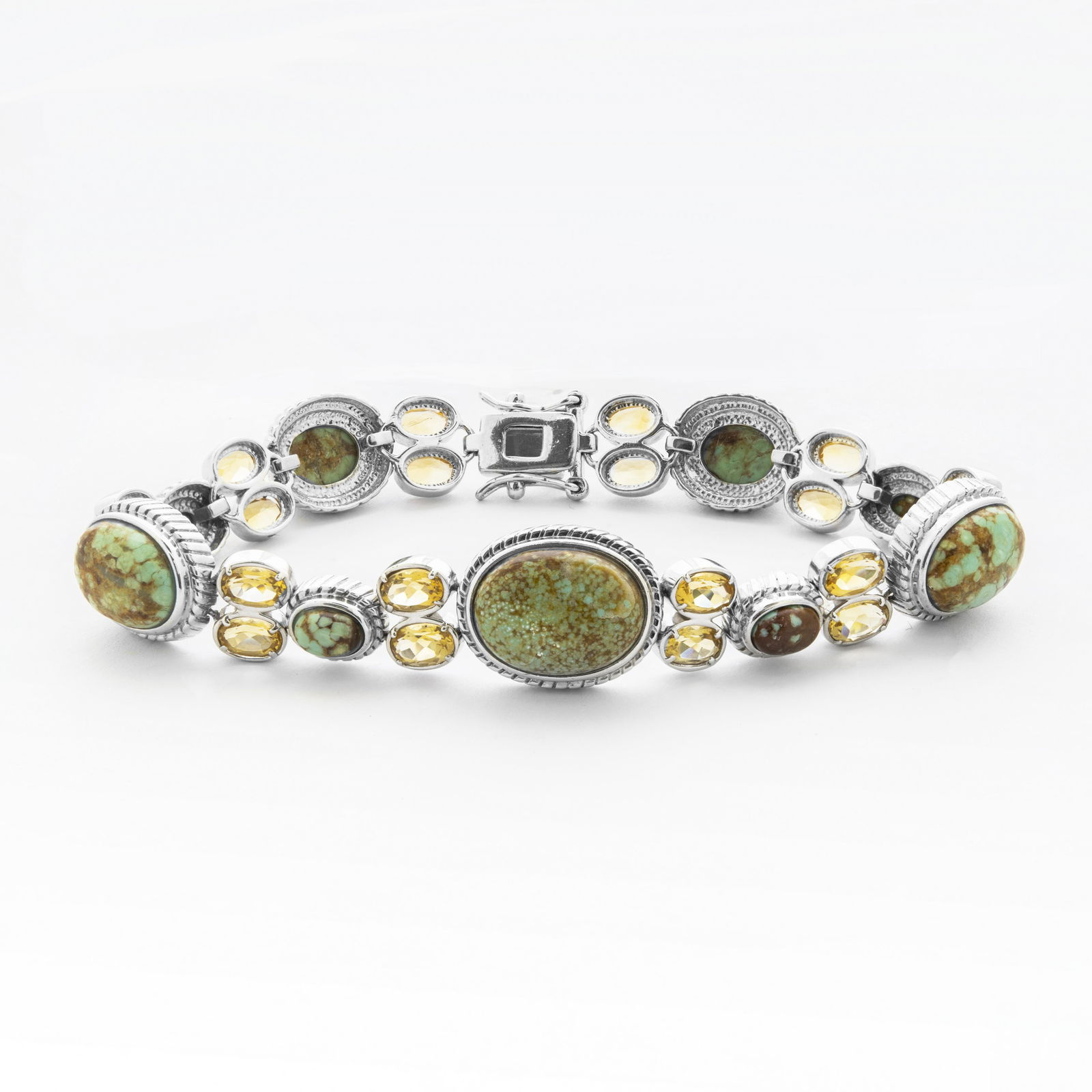 Sterling Silver Turquoise & Citrine Bracelet 8.2" (1 of 1)