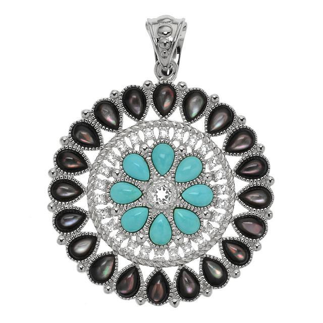 Silver Turquoise, Black MOP & Topaz Pendant (1 of 1)