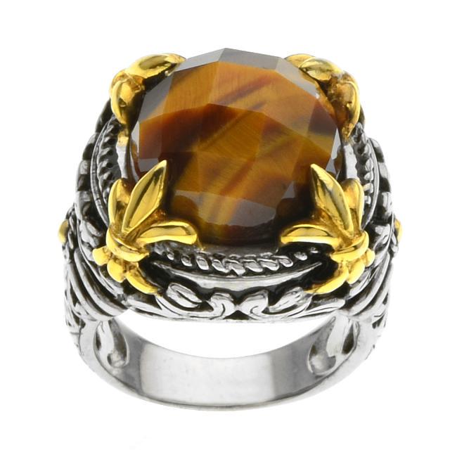 Sterling Silve Tiger's Eye Fluer-de-Lis Ring-SZ 6 (1 of 2)