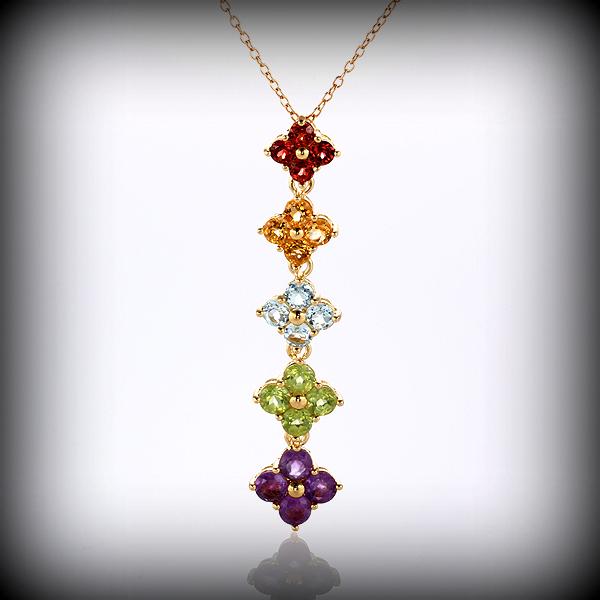Sterling Silver Multi Gemstones Flower Pendant (1 of 1)