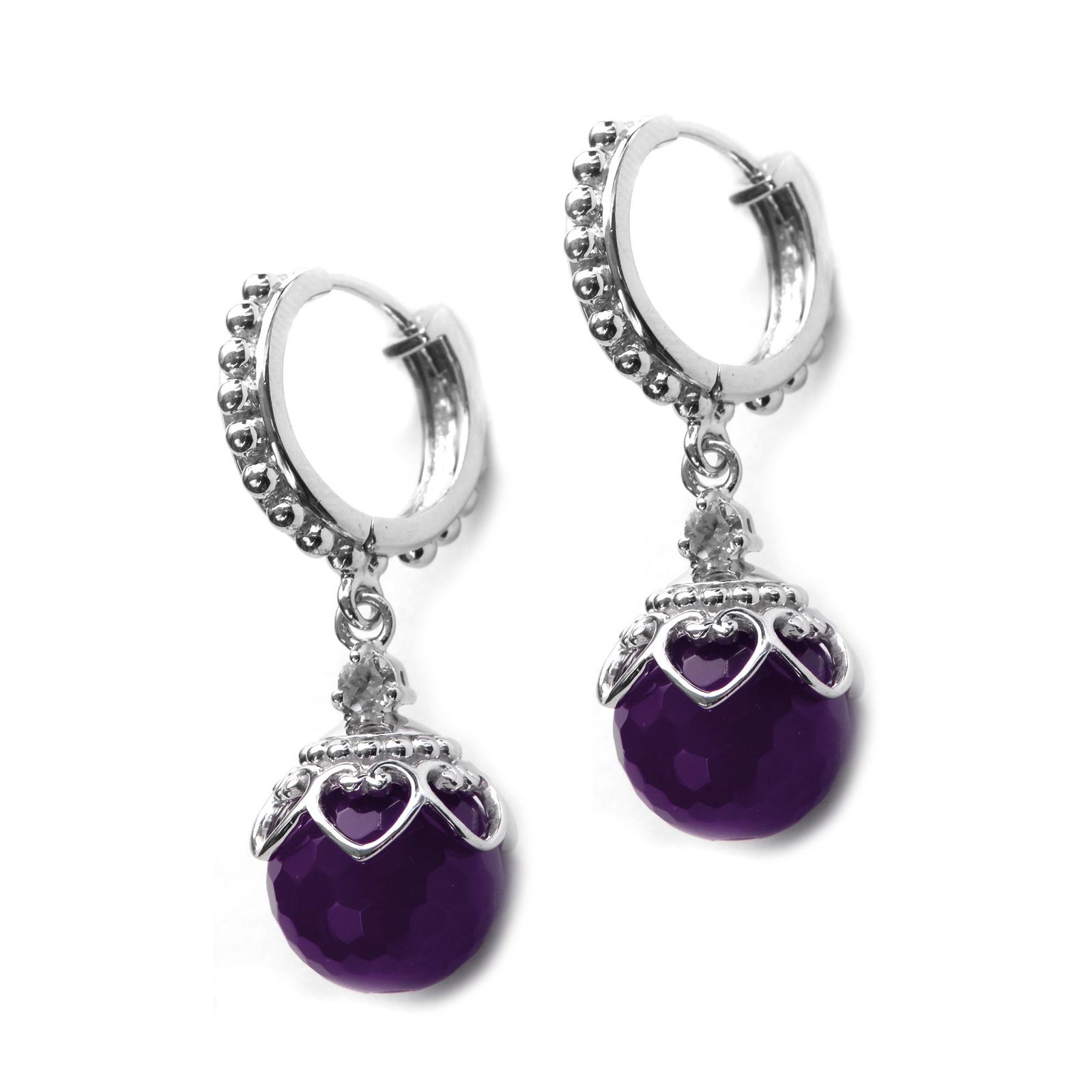 Sterling Silver 12mm Amethyst Bead Hoop Earrings (1 of 1)