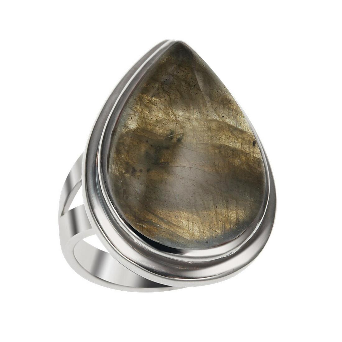 Sterling Silver Labradorite Pear Shaped Ring-SZ 5: Crafted 925 sterling silver, this pear shaped ring features the alluring glow of genuine Labradorite in an attractive raised design. A polished split shank completes the look in a complementing fashio