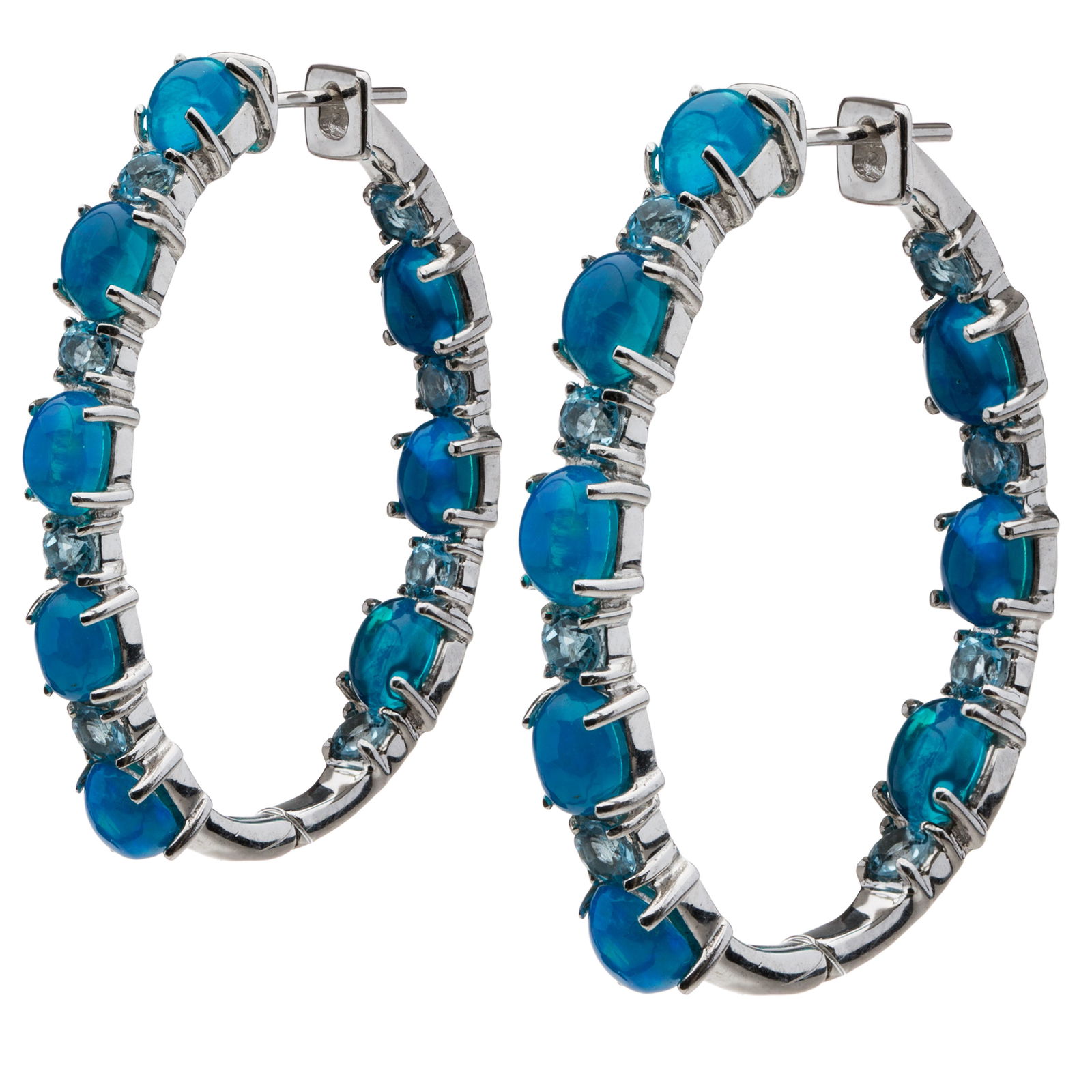 Sterling Silver Opal & Blue Topaz Hoop Earrings (1 of 3)