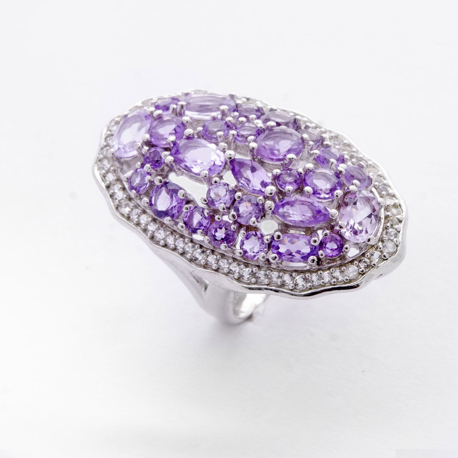Sterling Silver Amethyst Clustered Shield Ring-SZ8 (1 of 1)