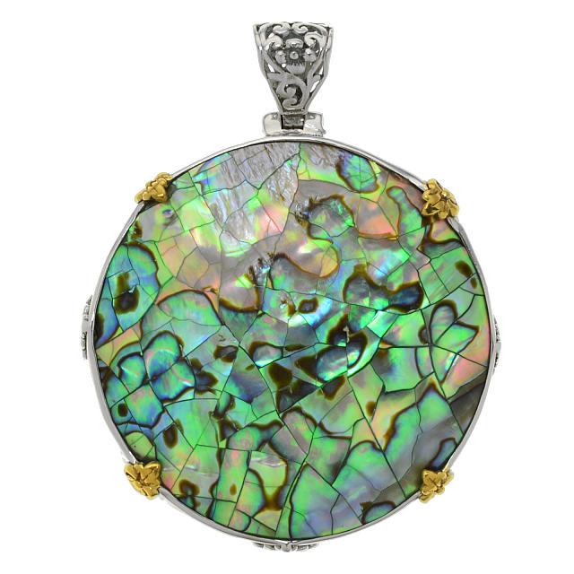 Sterling Silver Round Abalone Shell Pendant (1 of 1)