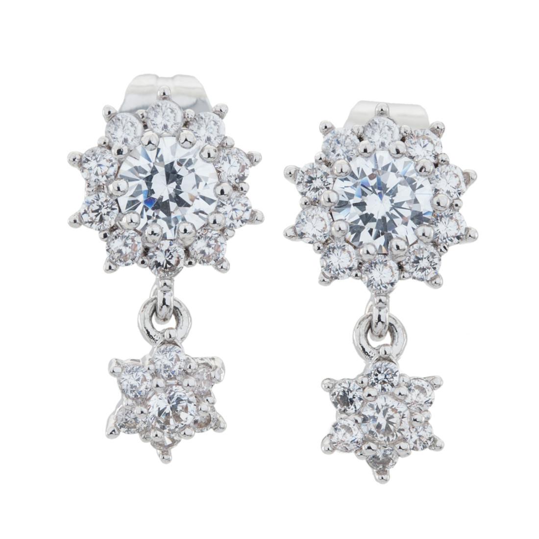 Simulated Diamond Floral Cluster Drop Earrings (1 of 2)