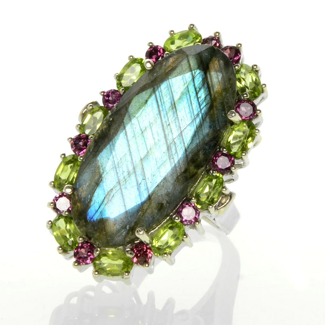 Sterling Silver Labradorite & Gemstones Ring-SZ 9 (1 of 3)