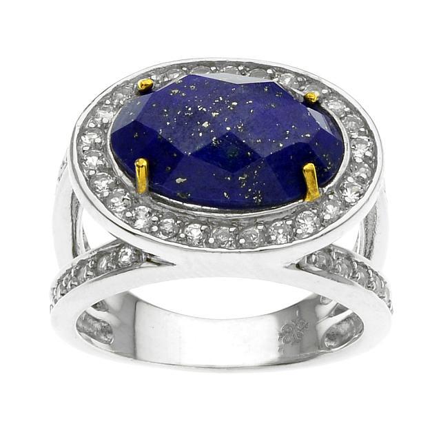 Silver Lapis & White Topaz Halo Ring-SZ 8 (1 of 1)