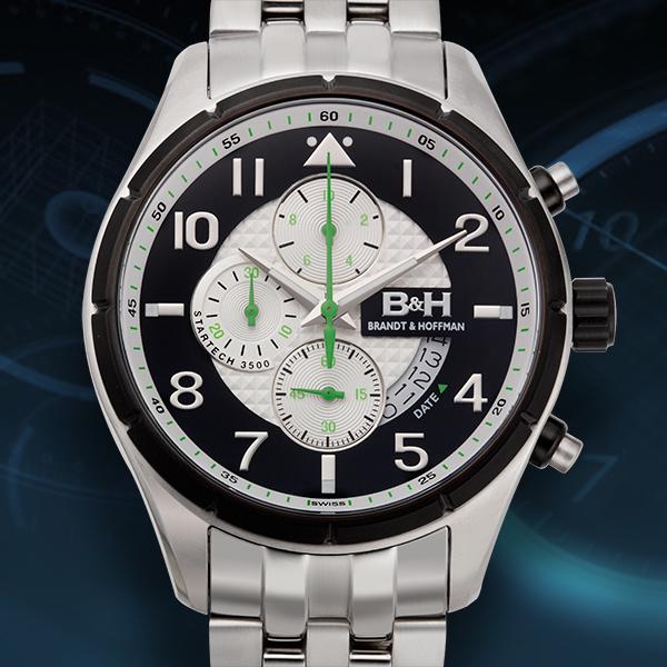 Brandt & Hoffman Swiss Chronograph Men's Watch: Movement Type:-Genuine Swiss Ronda 3540.D Movement_x000D_ Display Type:-Analog_x000D_ Water Resistant:-Water Resistant To 10ATM_x000D_ Case Size:-44mm x 58mm x 14mm_x000D_ Case Material:-Surgical Grad