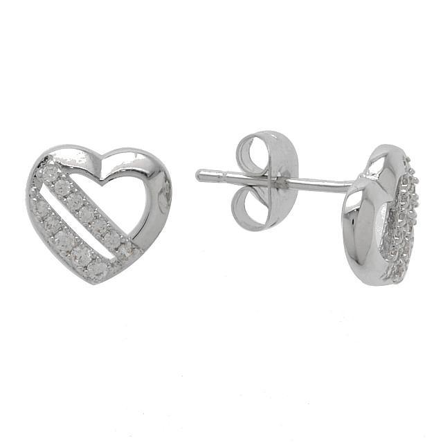 Silver Tone CZ Heart Stud Earrings (1 of 1)