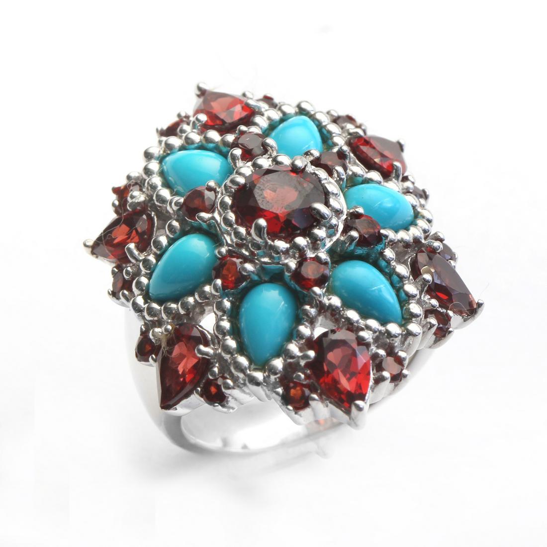 Silver 3.36ct Garnet & Turquoise Ring-SZ 6 (1 of 1)