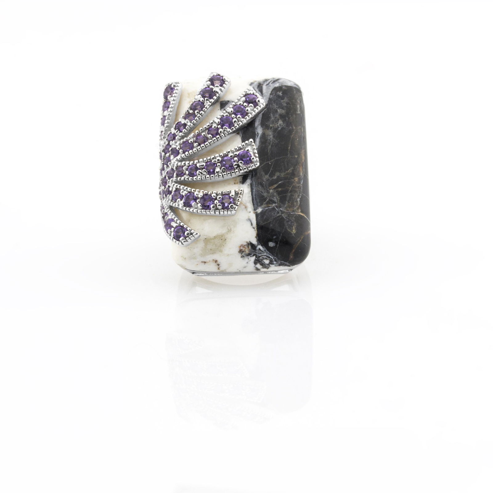 Silver White Buffalo Quartz Overlay Ring-SZ 7 (1 of 3)