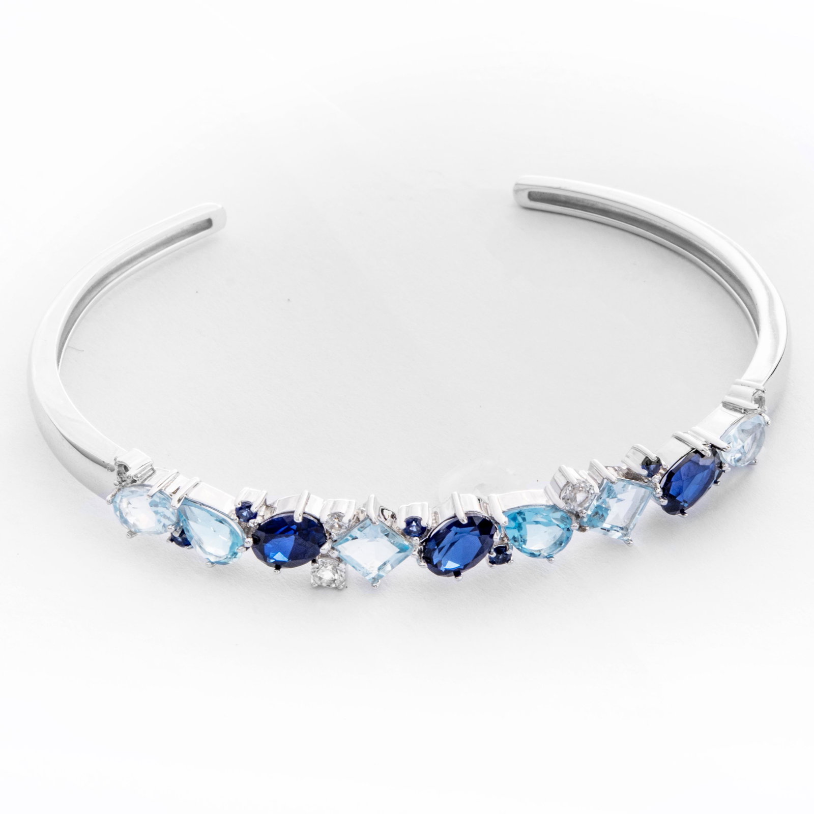 Sterling Silver Blue Topaz Cuff Bracelet 7.2" (1 of 1)