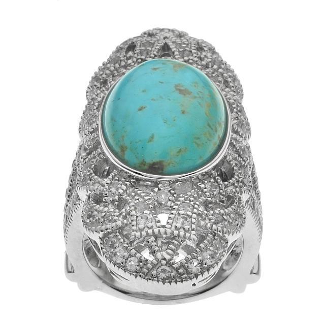 Silver Turquoise Filigree Shield Ring-SZ 6 (1 of 2)