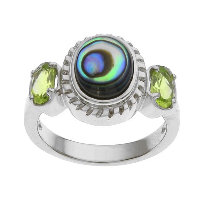 Silver Abalone & Peridot Three Stone Ring-SZ 7 (1 of 1)
