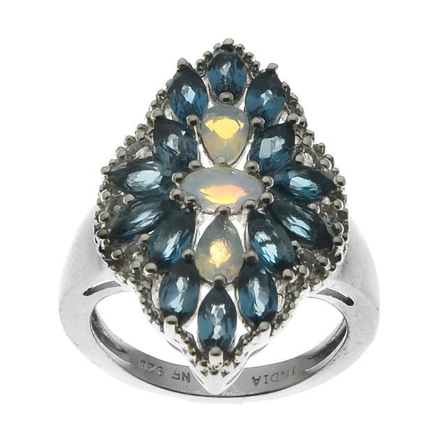 Sterling Silver Opal & Blue Topaz Flower Ring-SZ 7 (1 of 1)
