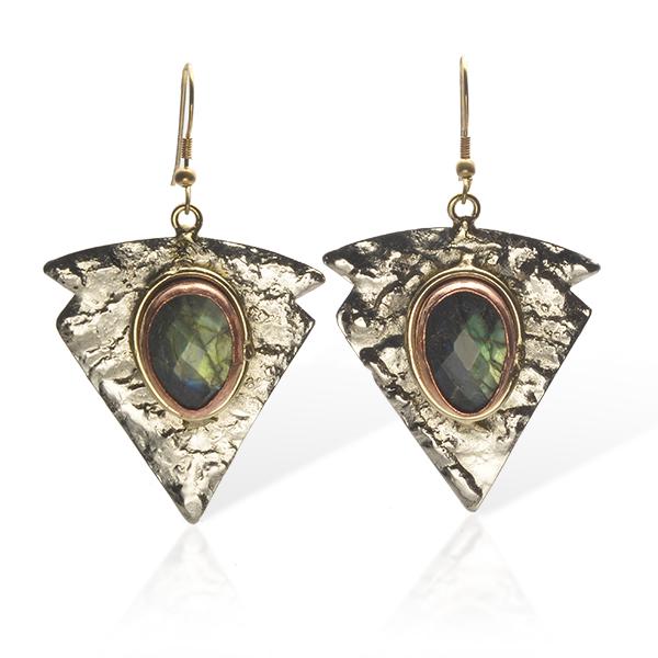German Silver Labradorite Arrowhead Earrings: • Genuine Labradorite _x000D_ • Setting: Bezel/ Adhesive_x000D_ • Measurement: 64mm L x 40mm W x 10mm H _x000D_ • Comfortable french back_x000D_ • German silver with acce