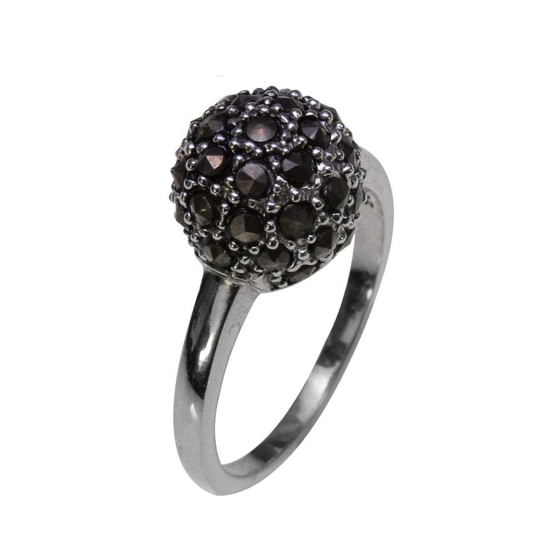 Sterling Silver Marcasite RH SZ 7: Metal: Rhodium over sterling silver_x000D_ Stone Information:_x000D_ Stabilized Sleeping Beauty Turquoise: five round 4mm cabochons_x000D_ Setting Type: prong_x000D_ Measurements: 3/16"L x 13/16"W x 3