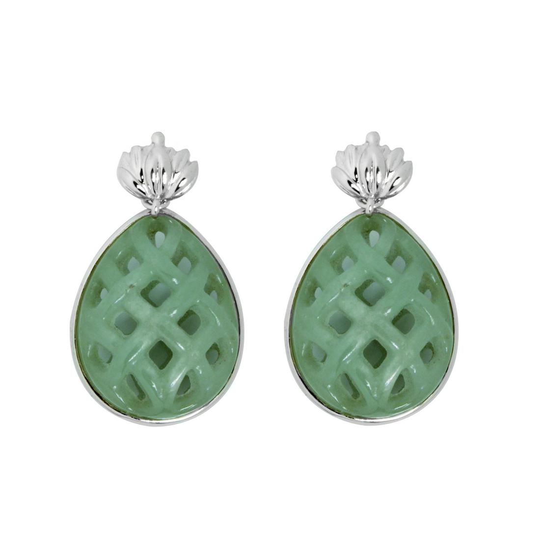 Sterling Silver Carved Green Jade Earrings (1 of 1)