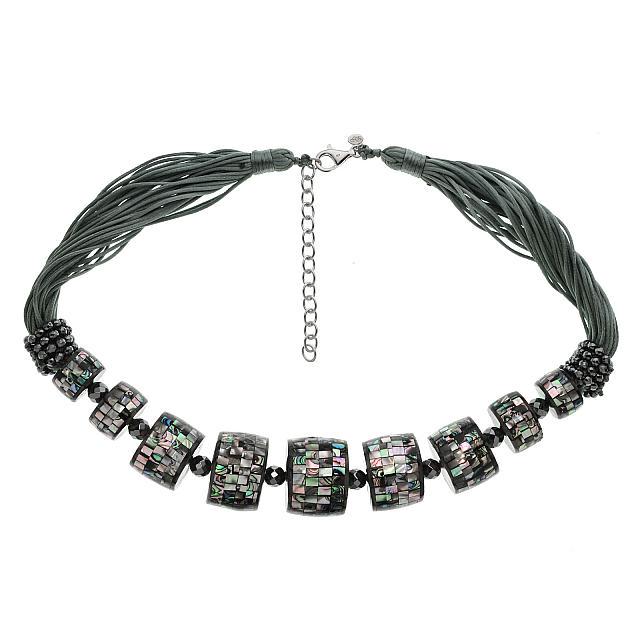 Sterling Silver Black Mosaic MOP Bead Necklace 20' (1 of 1)