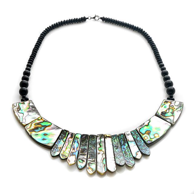 Sterling Silver 22" Abalone & Agate Bib Necklace (1 of 2)